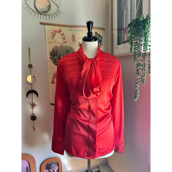Louis Féraud Vintage Red Secretary Bow Blouse – Size US 16 / XL - Picture 2 of 12